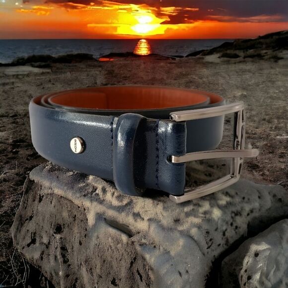 Boconi Leather Dress Belt Men's Size 36 Navy Blue Made In Nashville TN USA - Picture 12 of 15